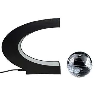 Senders Floating Globe with LED Lights C Shape Magnetic Levitation Floating Globe World Map for Desk Decoration (Black-Silver)