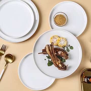 QFULL Ceramic Dinner Plates Set of 6 - 9.8 Inch White Porcelain Plates for All Meals