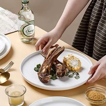 QFULL 9.8 Inch Ceramic Dinner Plates Set of 6 - Elegant & Durable