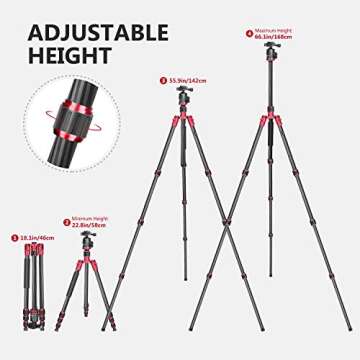 Neewer 66 inches/168 centimeters Carbon Fiber Camera Tripod Monopod with 360 Degree Ball Head, 1/4 inch Quick Shoe Plate and Bag for DSLR Camera Video Camcorder Travel and Work，Load up to 33lbs/15kg