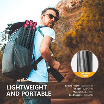 Neewer 66 inches/168 centimeters Carbon Fiber Camera Tripod Monopod with 360 Degree Ball Head, 1/4 inch Quick Shoe Plate and Bag for DSLR Camera Video Camcorder Travel and Work，Load up to 33lbs/15kg