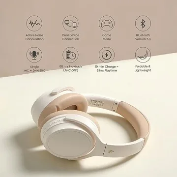 Edifier WH700NB Wireless Active Noise Cancellation Over-Ear Headphones, Bluetooth 5.3 Foldable Lightweight Headset, Dual Device Connection, 68-Hour Battery Life, for Travel, Home Office - Ivory