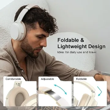 Edifier WH700NB Wireless Active Noise Cancellation Over-Ear Headphones, Bluetooth 5.3 Foldable Lightweight Headset, Dual Device Connection, 68-Hour Battery Life, for Travel, Home Office - Ivory