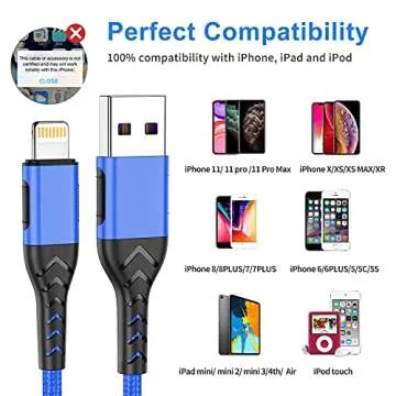 Durable 6FT MFi Certified iPhone Charger Cable 3Pack
