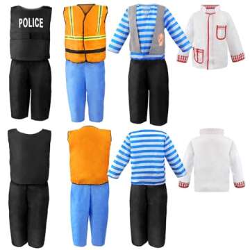 Jeowoqao Boy's Dress Up Costumes Set, Role Play Set 11pcs Dress Up Trunk Pirate, Chef, Construction Worker, Policeman Costume Fit Kids Girls Age from 3 4 5 6