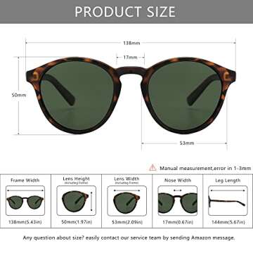 SUNGAIT Women's Classic Vintage Round Polarized Sunglasses Retro Style UV400(Amber Frame(Matte Finish)/Green Lens) K166HUPOKMOLV