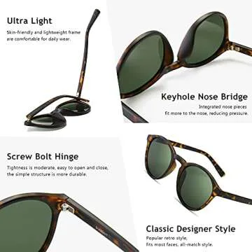 Sungait Women's Round Polarized Sunglasses Retro Style UV400