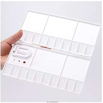 GARASANI Folding Paint Trays Box Watercolor Plastic Palettes with 25 Wells, Thumbhole Holders (25-Well)