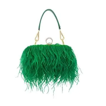 Miuco Women Feather Clutch Purse Shoulder Crossbody Bag Evening Handbags (Green)