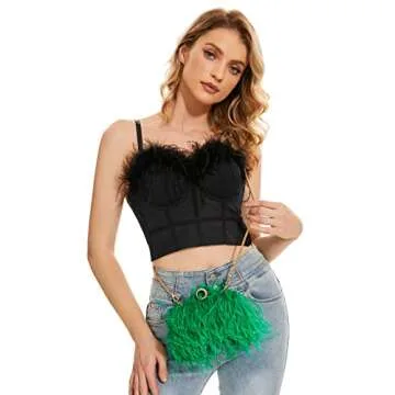 Miuco Women Feather Clutch Purse Shoulder Crossbody Bag Evening Handbags (Green)