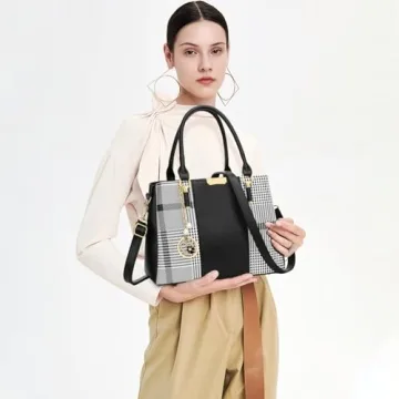 KKXIU 3 Compartment Handbag for Women - Black Stripe