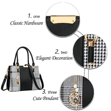 KKXIU 3 Compartment Handbag for Women - Black Stripe