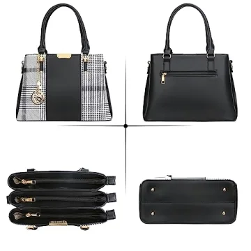 KKXIU 3 Compartment Handbag for Women - Black Stripe