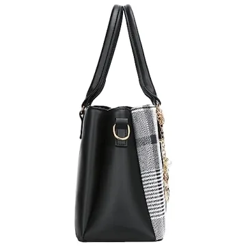 KKXIU 3 Compartment Handbag for Women - Black Stripe