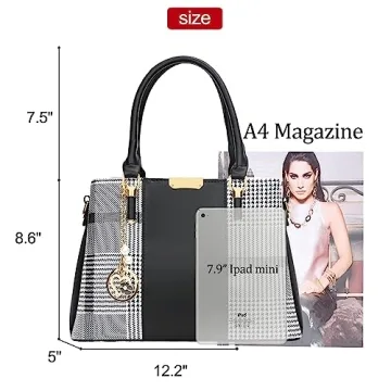 KKXIU 3 Compartment Handbag for Women - Black Stripe