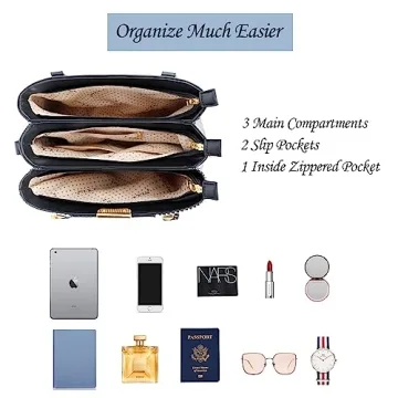 KKXIU 3 Compartment Handbag for Women - Black Stripe