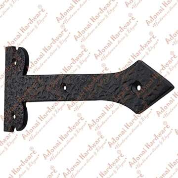 Adonai Hardware 8 Inch ''Agee'' Heavy Duty Antique Cast Strap False or Faux or Dummy Hinge Front (4 Pack, Matte Black) for Vintage Barn Doors, Gates, Furniture, Garage, Shutters and Fences