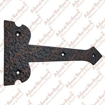 Adonai Hardware 8 Inch ''Agee'' Heavy Duty Antique Cast Strap False or Faux or Dummy Hinge Front (4 Pack, Matte Black) for Vintage Barn Doors, Gates, Furniture, Garage, Shutters and Fences