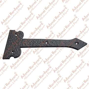 Adonai Hardware 8 Inch ''Agee'' Heavy Duty Antique Cast Strap False or Faux or Dummy Hinge Front (4 Pack, Matte Black) for Vintage Barn Doors, Gates, Furniture, Garage, Shutters and Fences