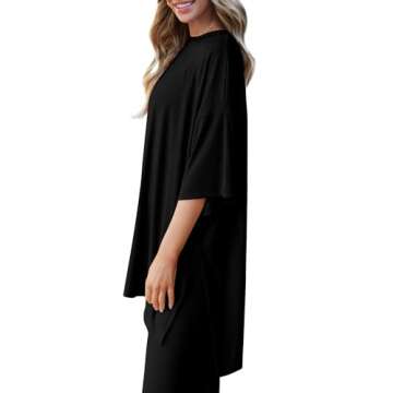 PRETTYGARDEN Women's 2 Piece Outfits Casual Short Sleeve Pullover Tops and Wide Leg Pants Lounge Sets Tracksuits (Black,X-Large)