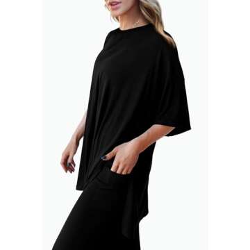 PRETTYGARDEN Women's 2 Piece Outfits Casual Short Sleeve Pullover Tops and Wide Leg Pants Lounge Sets Tracksuits (Black,X-Large)