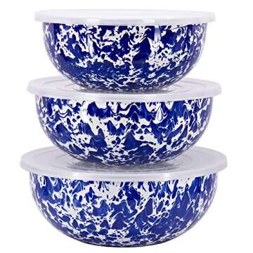Golden Rabbit Enamelware - Set of 3 - Mixing Bowls (Cobalt Swirl)