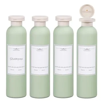 8.8oz 4Pcs Green Plastic Refillable Travel Shampoo and Conditioner Bottles
