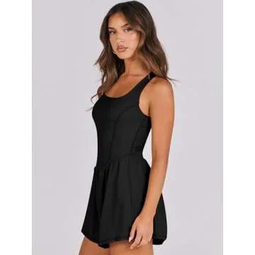 Caracilia Womens Athletic Romper Summer Casual Short Workout Running Jumpsuits One Piece Gym Clothes Yoga Outfits Black Large