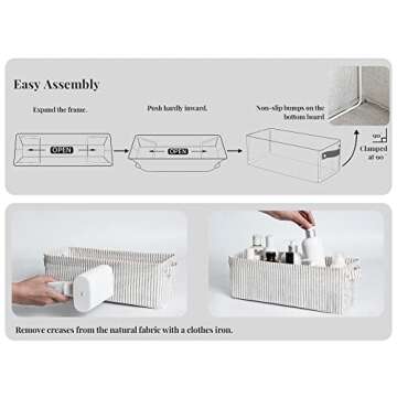 StorageWorks Narrow Storage Bins, Small Baskets for Organizing, Long Storage Basket with Handles, Fabric Storage Bins for Shelf, Gray and White Stripes, 2-Pack