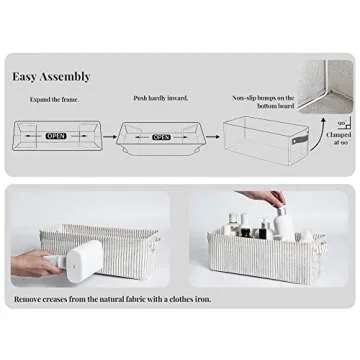 StorageWorks Narrow Storage Bins, Small Baskets for Organizing, Long Storage Basket with Handles, Fabric Storage Bins for Shelf, Gray and White Stripes, 2-Pack