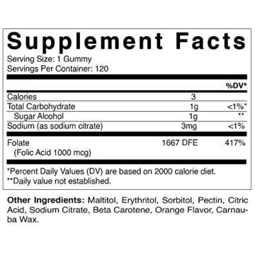 Vitamatic Folic Acid Gummies 1000 mcg (1 mg) - an Essential Prenatal Vitamins for Mom & Baby - Vitam...