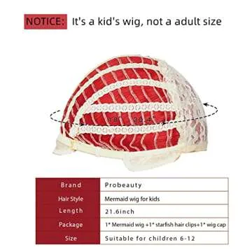 Probeauty Girls Red Mermaid Wig with Starfish Hair Clips, 21inch Kids Dark Red Mermaid Wig Body Wave Wig for Halloween Costume