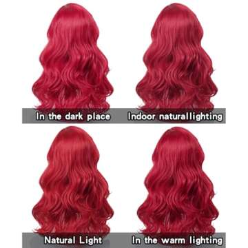 Probeauty Girls Red Mermaid Wig with Starfish Hair Clips, 21inch Kids Dark Red Mermaid Wig Body Wave Wig for Halloween Costume