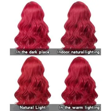 Probeauty Girls Red Mermaid Wig with Starfish Hair Clips, 21inch Kids Dark Red Mermaid Wig Body Wave Wig for Halloween Costume