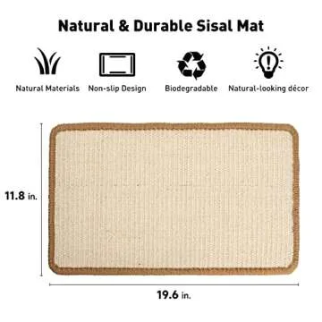 FUKUMARU Cat Scratcher Mat, 19.6 X 11.8 Inch Natural Sisal Cat Scratch Mats, Horizontal Cat Floor Sc...