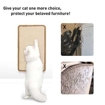 FUKUMARU Cat Scratcher Mat, 19.6 X 11.8 Inch Natural Sisal Cat Scratch Mats, Horizontal Cat Floor Scratching Pad Rug, Protect Carpets and Sofas - Beige