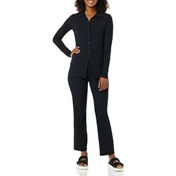 Amazon Essentials Women's Wide Rib Flared Ankle Pant (Previously Daily Ritual), Black, X-Large