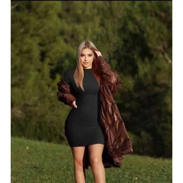 OQQ Women 2 Piece Dress Sexy Ribbed Mock Neck Long Sleeve Tummy Control Mini Dresses Black Grey