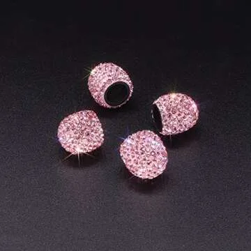 SAVORI Valve Caps, 4 Pack Handmade Crystal Rhinestone Tire Caps, Attractive Dustproof Accessories fo...