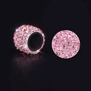 SAVORI Valve Caps, 4 Pack Handmade Crystal Rhinestone Tire Caps, Attractive Dustproof Accessories for Car (Pink)