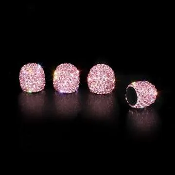 SAVORI Valve Caps, 4 Pack Handmade Crystal Rhinestone Tire Caps, Attractive Dustproof Accessories for Car (Pink)