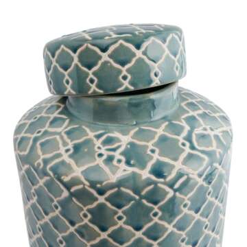 Creative Co-Op Blue & White Hand Painted Stoneware Ginger Jar with Lid