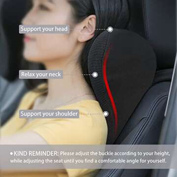 Super Soft Car Headrest Pillow, 100% Memory Foam Car Neck Pillow with Adjustable Strap & Breathable ...