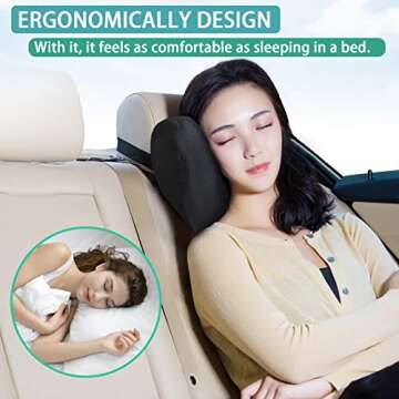 Super Soft Car Headrest Pillow, 100% Memory Foam Car Neck Pillow with Adjustable Strap & Breathable Removable Cover, Ergonomic Design - Travel Pillow Car Pillow for Neck/Back Pain Relief(Black, 1PC)