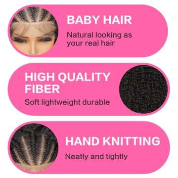 Geogroket Curly Braided Wigs 13x4 HD Lace Front Box Braids Wigs with Baby Hair Lightweight Synthetic Fully Handmade Braided Wig 2# Natural Color 16 Inch