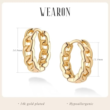 Elegant WEARON 14K Gold Plated Huggie Earrings for Women