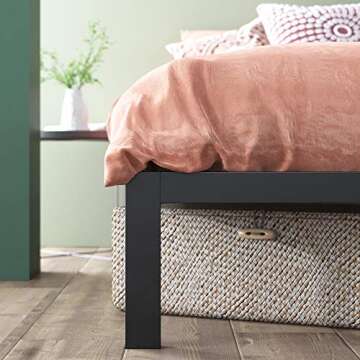 ZINUS Mia Metal Platform Bed Frame, Wood Slat Support, No Box Spring Needed, Easy Assembly, Black, Queen