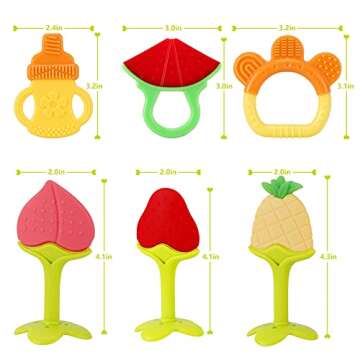 NASHRIO Baby Teething Toys Pack of 6 - Silicone BPA Free Natural Organic Freezer Safe Teethers for N...