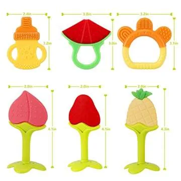 NASHRIO Baby Teething Toys Pack of 6 - Silicone BPA Free Natural Organic Freezer Safe Teethers for N...