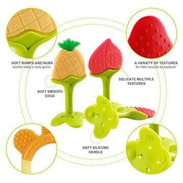 NASHRIO Baby Teething Toys Pack of 6 - Silicone BPA Free Natural Organic Freezer Safe Teethers for Newborn Infant, Soft & Textured - Babies Shower Gift